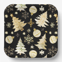 Elegant Black Gold Snowflakes Christmas Tree Balls