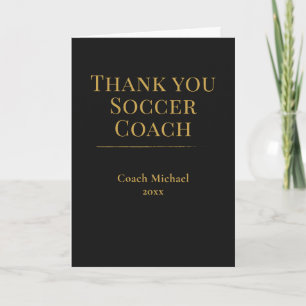 Elegant Black Gold Soccer Coach Team  Thank You Card