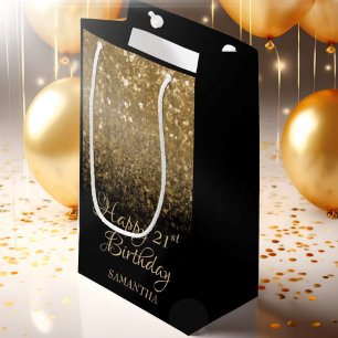 Elegant Black Gold Sparkle 21st Birthday Small Gift Bag