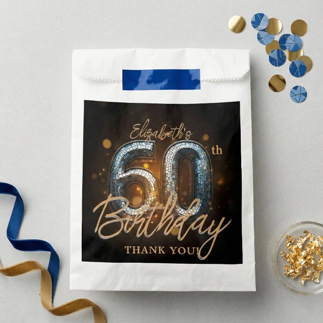 Elegant Black Gold Sparkle 60th Birthday Thank You Favor Bag (Creator Uploaded)
