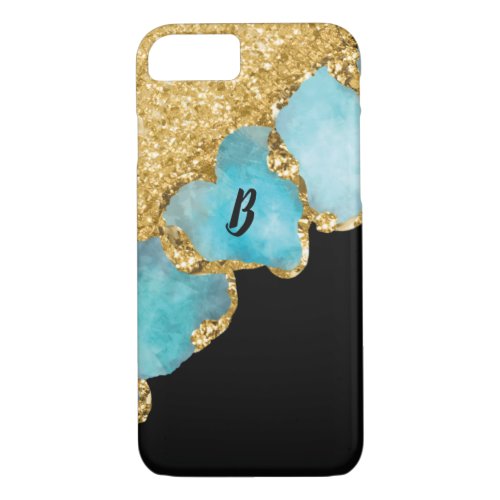 Elegant Black Gold Sparkle Glitter Monogrammed iPhone 87 Case