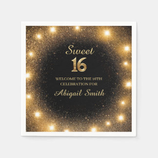 Elegant Black & Gold Sparkle Paper Napkins