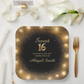 Elegant Black & Gold Sparkle Paper Plates
