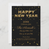 Elegant Black Gold Sparkles Private New Year's Eve Invitation