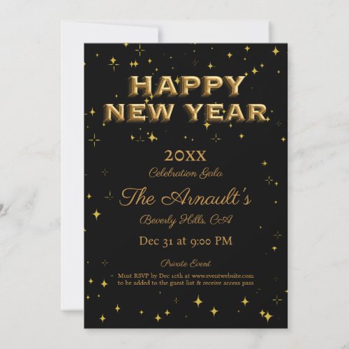 Elegant Black Gold Sparkles Private New Years Eve Invitation