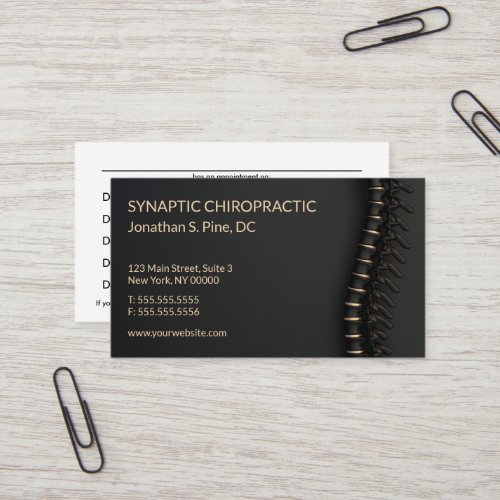 Elegant Black & Gold Spine Chiro Appointment Card