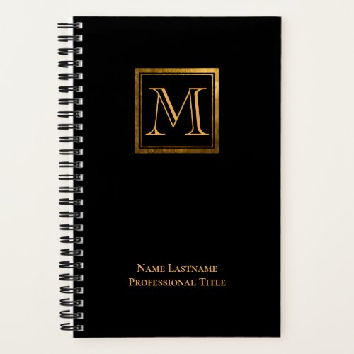 Elegant Black Gold Square Monogram Checklist Notebook