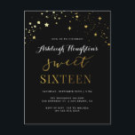 Elegant Black & Gold Star Confetti Sweet 16 Invitation Postcard<br><div class="desc">Elegant sweet 16 birthday party invitations featuring faux gold foil star confetti and trendy typography against a black background. With a stylish calligraphy and serif font combination displaying "Sweet Sixteen".  You can easily customize the background color to suit your needs.</div>