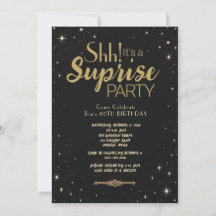 Elegant Black Gold Starry 60th Surprise Birthday