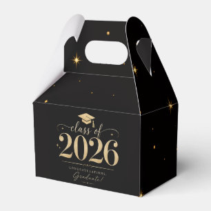 Elegant Black Gold Stars Class of 2026 Graduation Favor Boxes