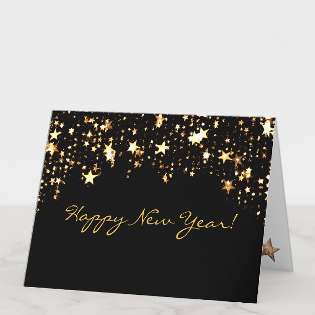 Elegant Black & Gold Stars Happy New Year  Holiday Card (Creator Uploaded)