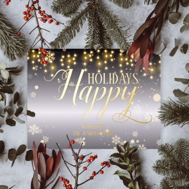 Elegant Black Gold String Lights Winter Christmas Foil Holiday Postcard (Creator Uploaded)