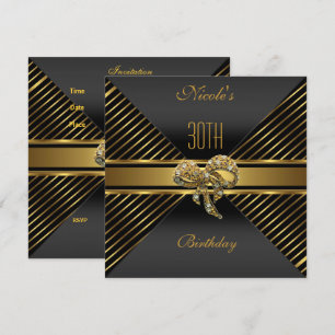 Elegant Black gold Stripe 30th Birthday Invitation