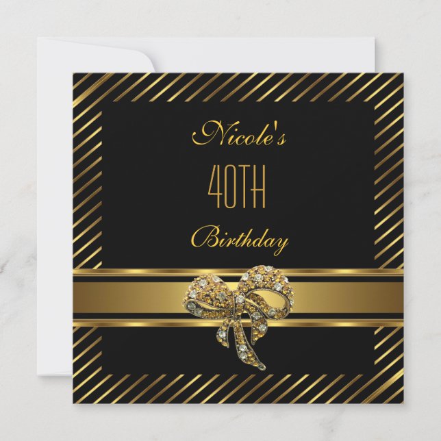 Elegant Black gold Stripe 40th Birthday Invitation (Front)