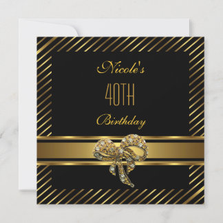 Elegant Black gold Stripe 40th Birthday Invitation