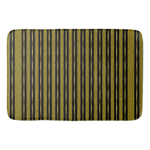 Elegant Black & Gold Stripe Bath Mat