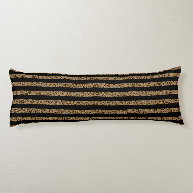 Elegant Black Gold Stripe Chic Pattern Body Pillow (Back)