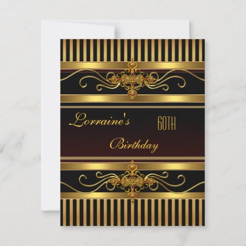 Elegant Black gold Stripe Jewel 60th Birthday Invitation