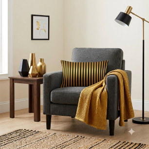Elegant Black Gold Stripe Pattern Lumbar Pillow