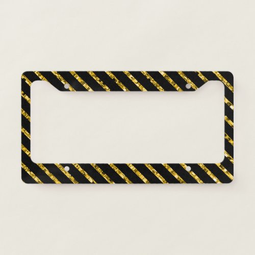 Elegant Black Gold Stripe Sparkle Glam Unique License Plate Frame