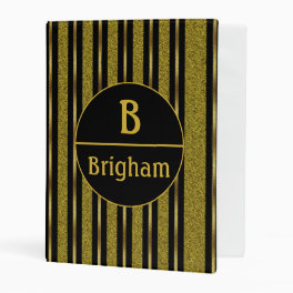 Elegant Black Gold Stripe Split Monogram Mini Binder