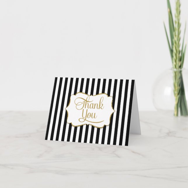 Elegant Black Gold Stripe Thank You Card (Front)