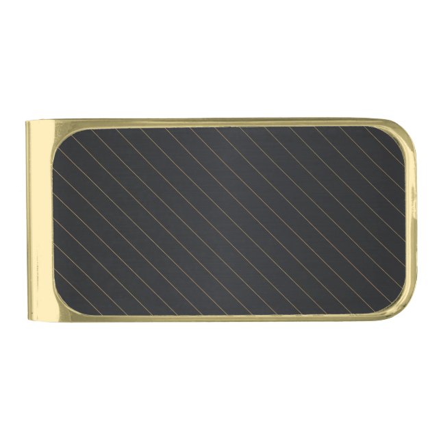 Elegant Black Gold Striped Gold Finish Money Clip (Front)