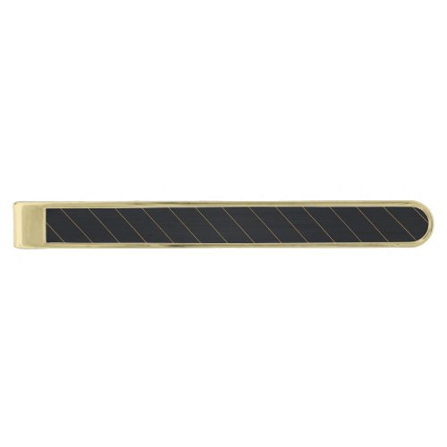 Elegant Black Gold Striped  Gold Finish Tie Bar