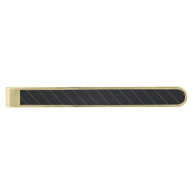 Elegant Black Gold Striped  Gold Finish Tie Bar (Front)