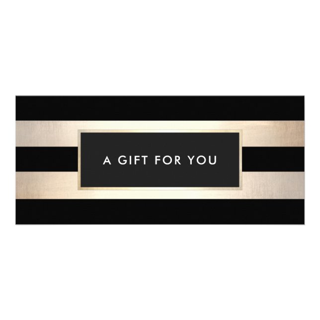 Elegant Black Gold Striped Spa Gift Certificate (Front)