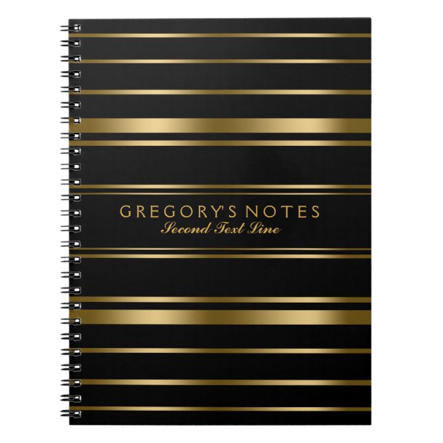 Elegant Black & Gold Stripes Pattern 3 Notebook (Front)