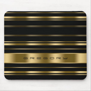 Elegant Black & Gold Stripes Pattern Mouse Pad