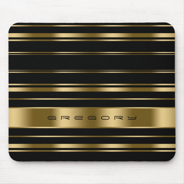 Elegant Black & Gold Stripes Pattern Mouse Pad (Front)