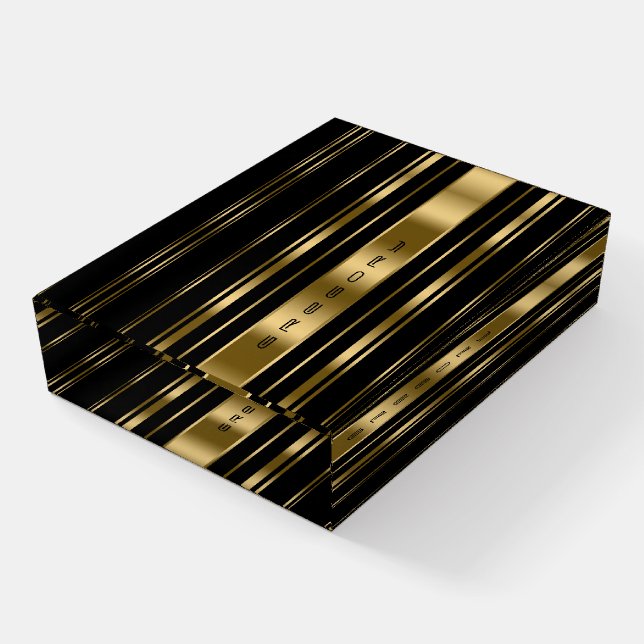 Elegant Black & Gold Stripes Pattern Paperweight (Angled)