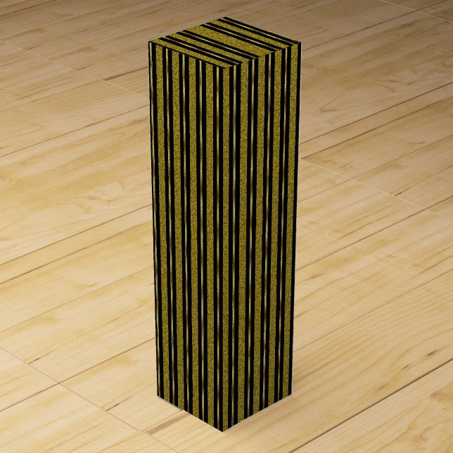 Elegant Black & Gold Stripes Wine Box (Front)