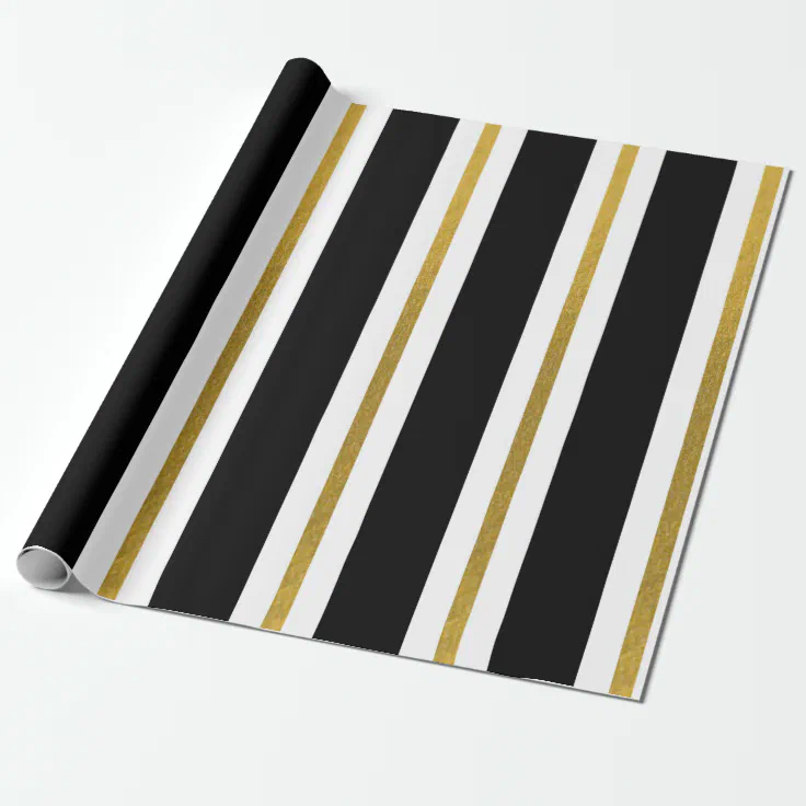 Elegant Black & Gold Stripes Wrapping Paper | Zazzle