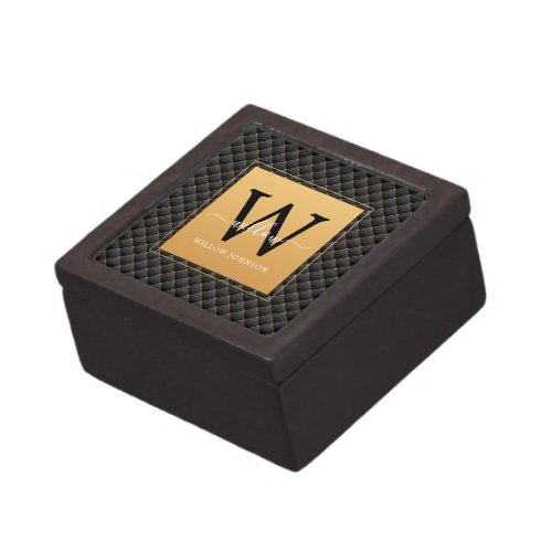 Elegant Black Gold Stylish Monogram Initial Script Gift Box