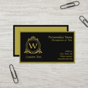 Elegant Black & Gold Stylish Monogram Personalized Business Card