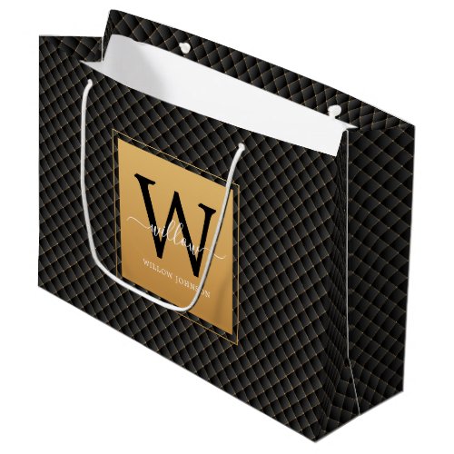 Elegant Black Gold Stylish Monogram Script Large Gift Bag