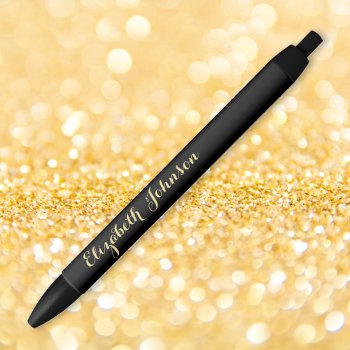 Elegant Black Gold Stylish Name Office Business Black Ink Pen by iCoolCreate at Zazzle