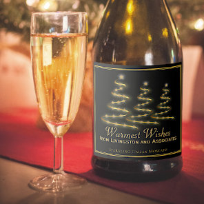 Elegant Black & Gold Stylized Christmas Trees Sparkling Wine Label