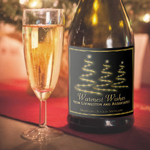 Elegant Black & Gold Stylized Christmas Trees Sparkling Wine Label