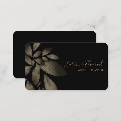 Elegant Black Gold Succulent Foliage Signature Business Card