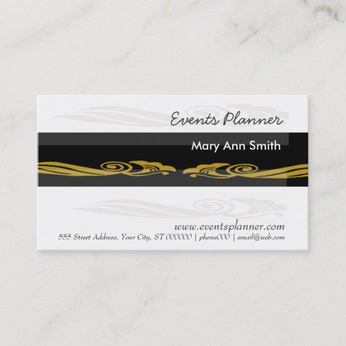 Elegant Black and Golden Events Planning Business Cards