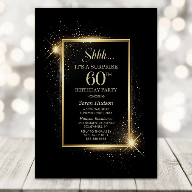 Elegant Black Gold Surprise 60th Birthday Party Invitation (Creator Uploaded)