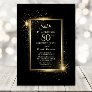 Elegant Black Gold Surprise 80th Birthday Party Invitation