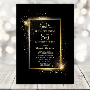 Elegant Black Gold Surprise 85th Birthday Party Invitation