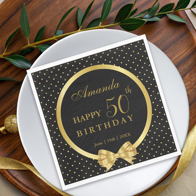 Elegant Black & Gold Surprise Birthday Party Napkins (Creator Uploaded)