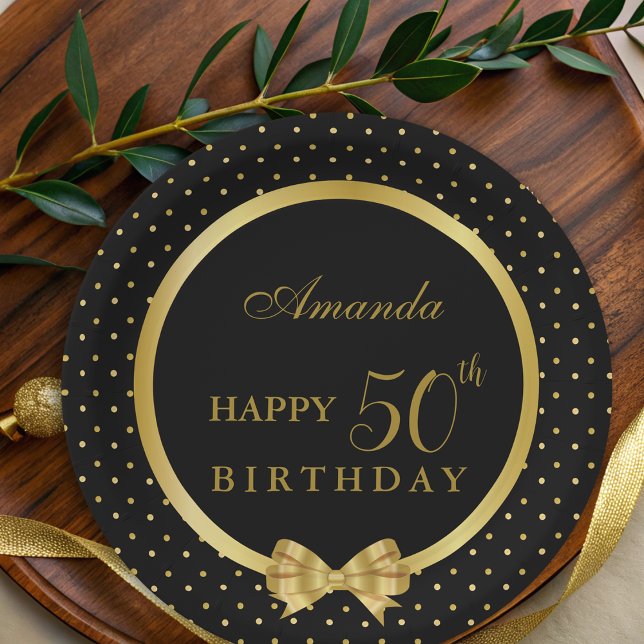 Elegant Black & Gold Surprise Birthday Party Paper Plates (Creator Uploaded)