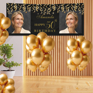 Elegant Black & Gold Surprise Birthday Party Photo Banner